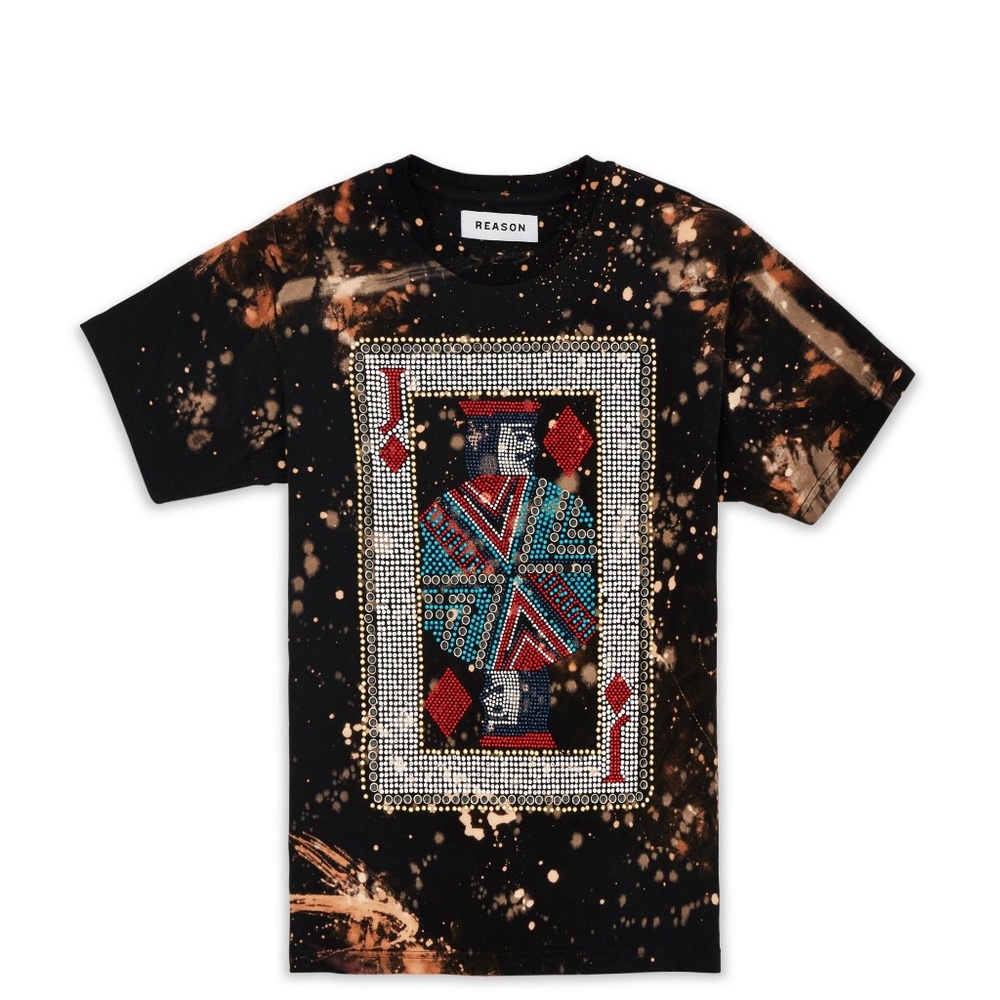 Reason Rhinestone Bleach Wash Card Tee